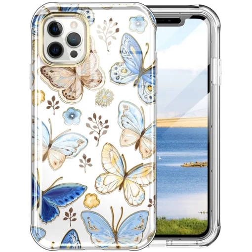 iPhone 12 12 PRO umbris 360 silikoonist ja plastikust Butterflies 1