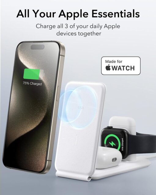 ESR Premium 3in1 Reisilaadija komplekt iPhone MFi Apple Watch 5W AirPods kiirlaadija valge 9