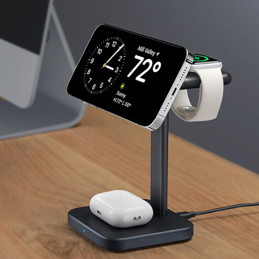 ESR laadimisjaam 3in1 HaloLock iPhone MagSafe AirPods Pro and Apple Watch eemaldatava kella laadijaga must 2
