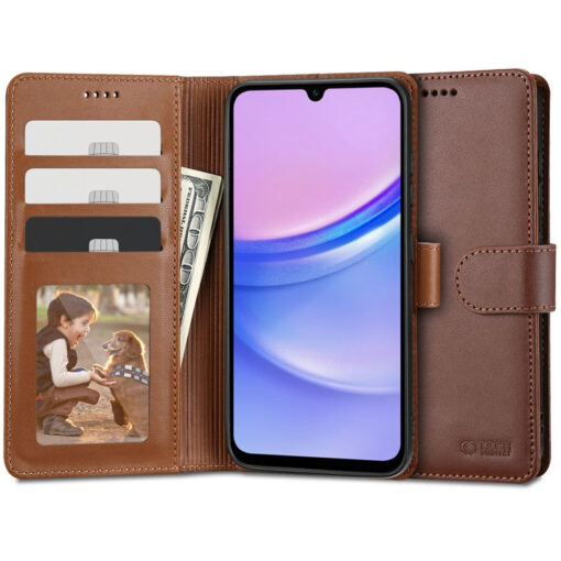 Samsung A15 kaaned kunstnahast kaarditaskutega wallet pruun