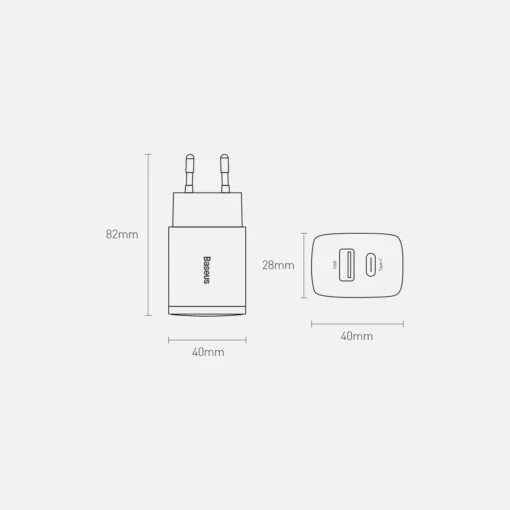Baseus Compact Seinalaadija iPhonele USB ja USB C QC 3.0 20W 3A must 11