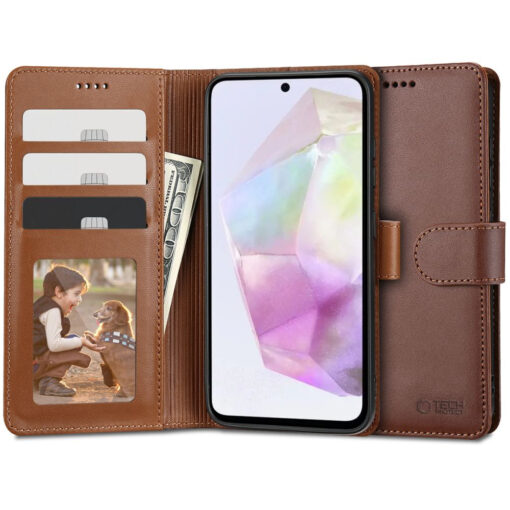 Samsung A35 kaaned kunstnahast kaarditaskutega wallet pruun