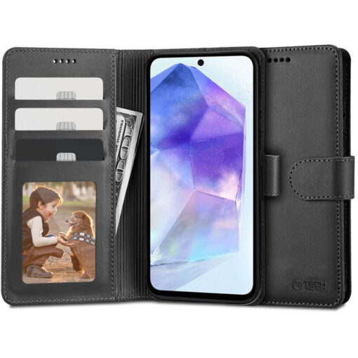 Samsung A55 kaaned kunstnahast kaarditaskutega wallet must