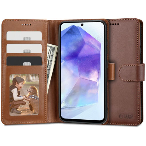 Samsung A55 kaaned kunstnahast kaarditaskutega wallet pruun