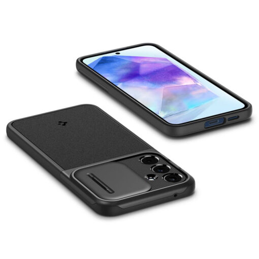 Samsung A55 umbris Spigen Optik Armor plastikust taguse ja silikoonist struktuuriga must 9