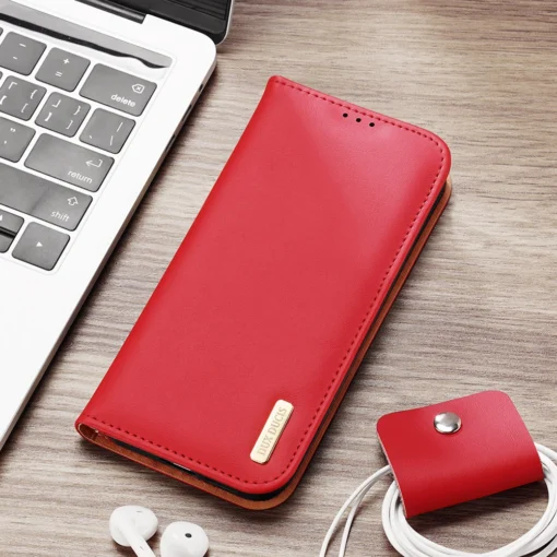 Samsung S24 PLUS nahast raamatkaaned kaarditaskuga Dux Ducis Hivo RFID punane 10