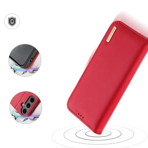 Samsung S24 PLUS nahast raamatkaaned kaarditaskuga Dux Ducis Hivo RFID punane 3