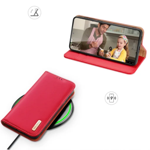 Samsung S24 PLUS nahast raamatkaaned kaarditaskuga Dux Ducis Hivo RFID punane 6