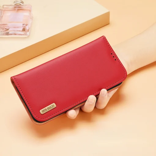 Samsung S24 PLUS nahast raamatkaaned kaarditaskuga Dux Ducis Hivo RFID punane 8