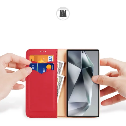 Samsung S24 ULTRA nahast raamatkaaned kaarditaskuga Dux Ducis Hivo RFID black 1