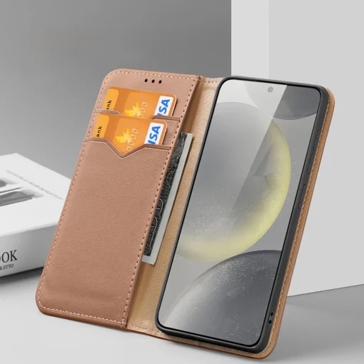 Samsung S24 nahast raamatkaaned kaarditaskuga Dux Ducis Hivo RFID pruun 8