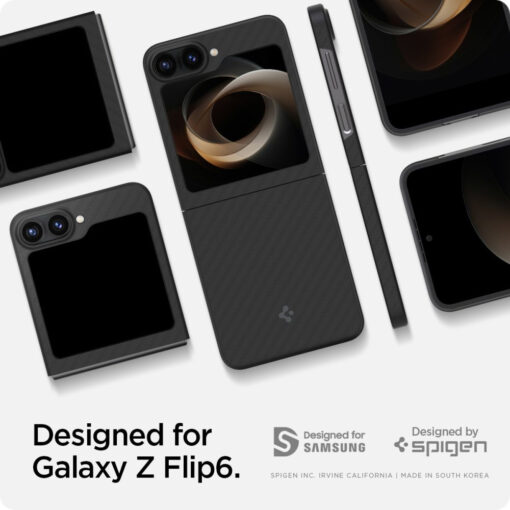 Samsung Galaxy Z Flip6 Spigen Airskin aramiid plastikust must 6