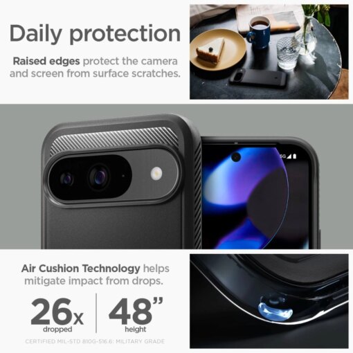 Google Pixel 9 9 Pro Spigen Rugged Armor umbris silikoonist Matte Black 12