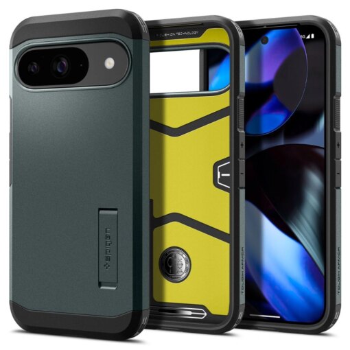 Google Pixel 9 9 Pro Spigen Tough Armor umbris silikoonist ja plastikust Abyss Green