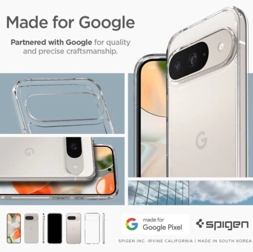 Google Pixel 9 9 Pro Spigen Ultra Hybrid umbris silikoonist servade ja plastikust tagusega Crystal Clear 19