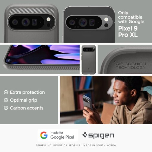 Google Pixel 9 Pro XL Spigen Rugged Armor umbris silikoonist Marble Grey 10