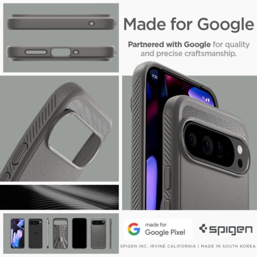 Google Pixel 9 Pro XL Spigen Rugged Armor umbris silikoonist Marble Grey 15