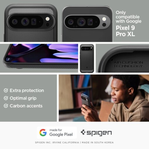 Google Pixel 9 Pro XL Spigen Rugged Armor umbris silikoonist Matte Black 10