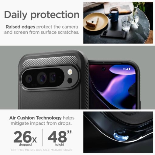 Google Pixel 9 Pro XL Spigen Rugged Armor umbris silikoonist Matte Black 12