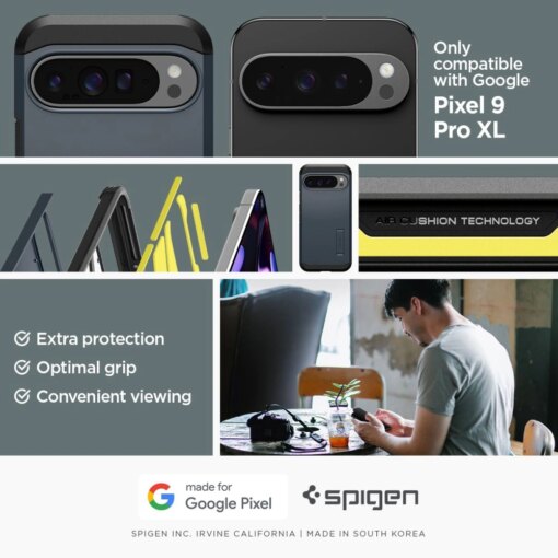 Google Pixel 9 Pro XL Spigen Tough Armor umbris silikoonist ja plastikust Metal Slate 10