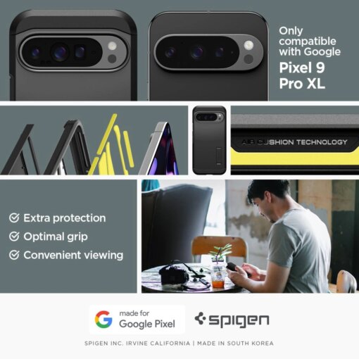 Google Pixel 9 Pro XL Spigen Tough Armor umbris silikoonist ja plastikust Must 10