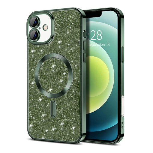 iPhone 16 PLUS umbris silikoonist Luxury Glitter MagSafe Deep Green