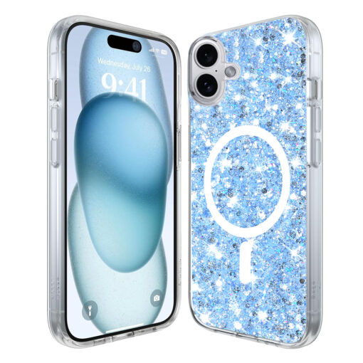 iPhone 16 PLUS umbris silikoonist Sparkly Glitter MagSafe Blue