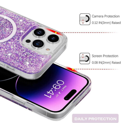 iPhone 16 PLUS umbris silikoonist Sparkly Glitter MagSafe Magenta 1