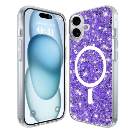 iPhone 16 PLUS umbris silikoonist Sparkly Glitter MagSafe Purple