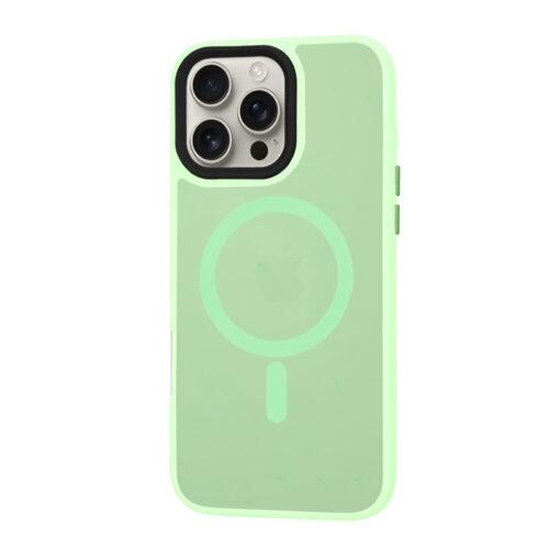 iPhone 16 PRO MAX umbris HaloFrost MagSafe plastikust taguse ja silikoonist raamiga Light Green 2