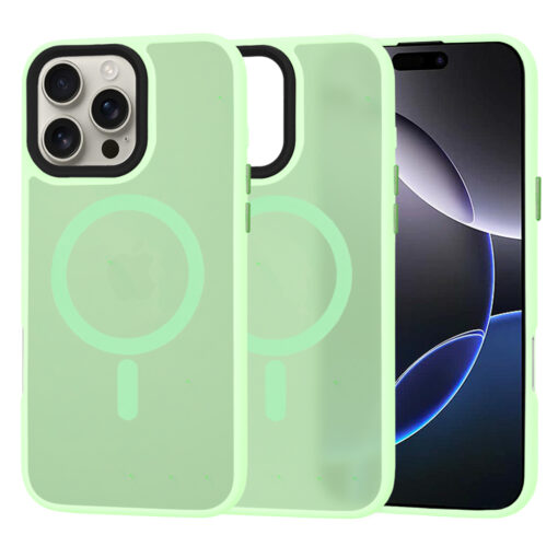 iPhone 16 PRO MAX umbris HaloFrost MagSafe plastikust taguse ja silikoonist raamiga Light Green