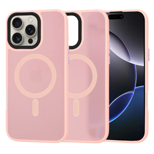 iPhone 16 PRO MAX umbris HaloFrost MagSafe plastikust taguse ja silikoonist raamiga Pink