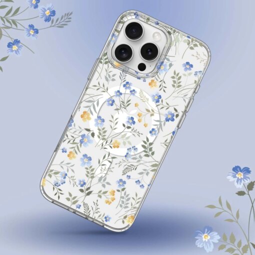 iPhone 16 PRO MAX umbris MagMood MagSafe plastikust taguse ja silikoonist raamiga spring flowers 1