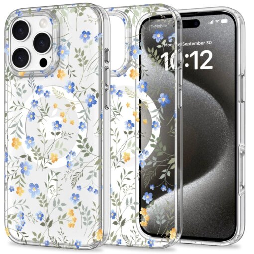 iPhone 16 PRO MAX umbris MagMood MagSafe plastikust taguse ja silikoonist raamiga spring flowers