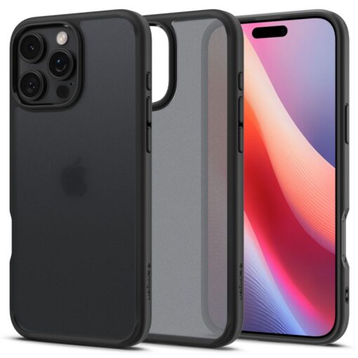 iPhone 16 PRO MAX umbris Spigen Ultra Hybrid plastikust taguse ja silikoonist raamiga frost must