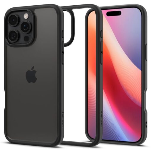 iPhone 16 PRO MAX umbris Spigen Ultra Hybrid plastikust taguse ja silikoonist raamiga matt must