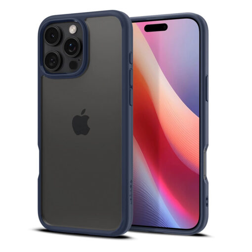 iPhone 16 PRO MAX umbris Spigen Ultra Hybrid plastikust taguse ja silikoonist raamiga navy blue 3