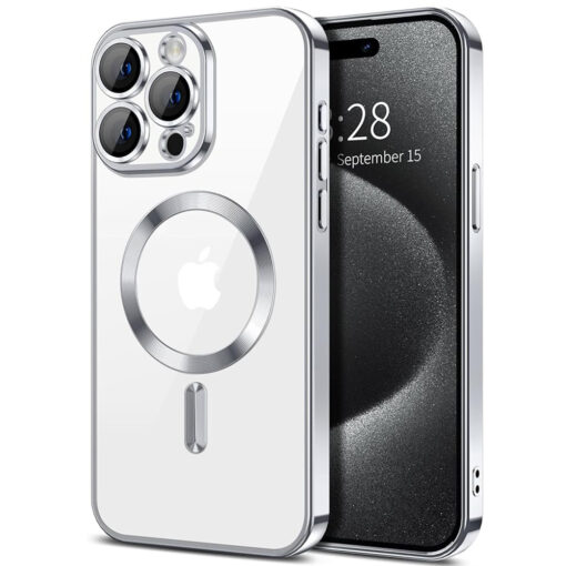 iPhone 16 PRO MAX umbris silikoonist Luxury Crystal MagSafe Silver