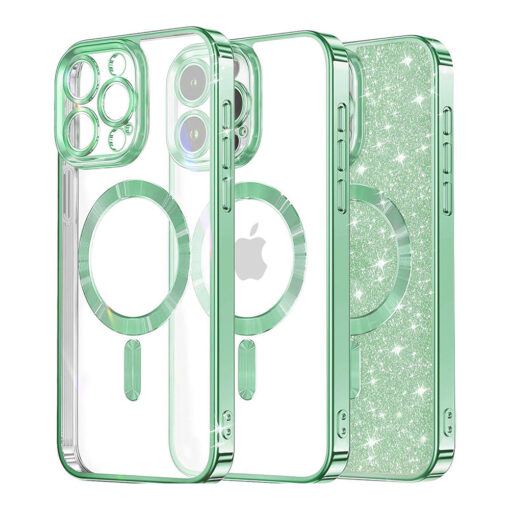 iPhone 16 PRO MAX umbris silikoonist Luxury Glitter MagSafe Light Green