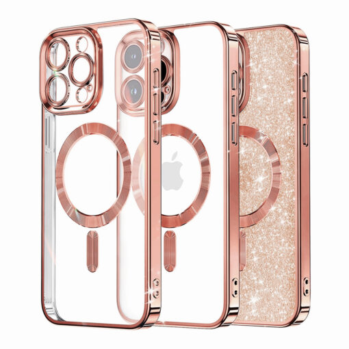 iPhone 16 PRO MAX umbris silikoonist Luxury Glitter MagSafe Rose Gold