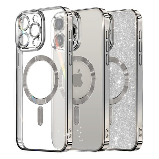 iPhone 16 PRO MAX umbris silikoonist Luxury Glitter MagSafe Silver