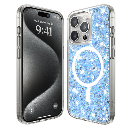 iPhone 16 PRO MAX umbris silikoonist Sparkly Glitter MagSafe Blue