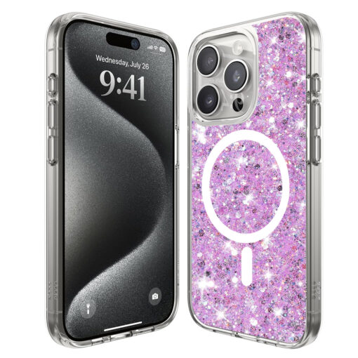 iPhone 16 PRO MAX umbris silikoonist Sparkly Glitter MagSafe Magenta