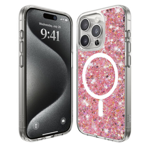 iPhone 16 PRO MAX umbris silikoonist Sparkly Glitter MagSafe Pink