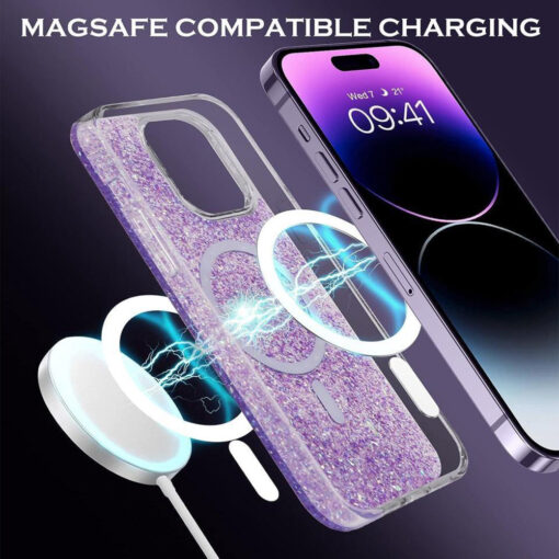 iPhone 16 PRO MAX umbris silikoonist Sparkly Glitter MagSafe Purple 2