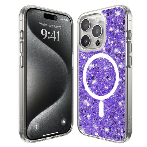 iPhone 16 PRO MAX umbris silikoonist Sparkly Glitter MagSafe Purple