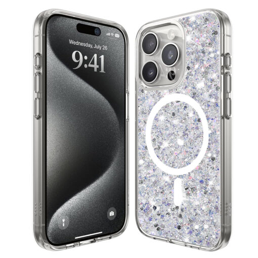 iPhone 16 PRO MAX umbris silikoonist Sparkly Glitter MagSafe White