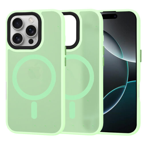 iPhone 16 PRO umbris HaloFrost MagSafe plastikust taguse ja silikoonist raamiga Light Green