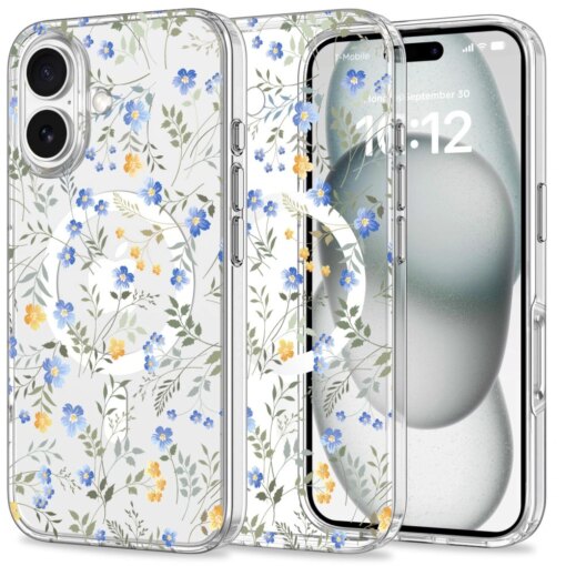 iPhone 16 umbris MagMood MagSafe plastikust taguse ja silikoonist raamiga spring flowers