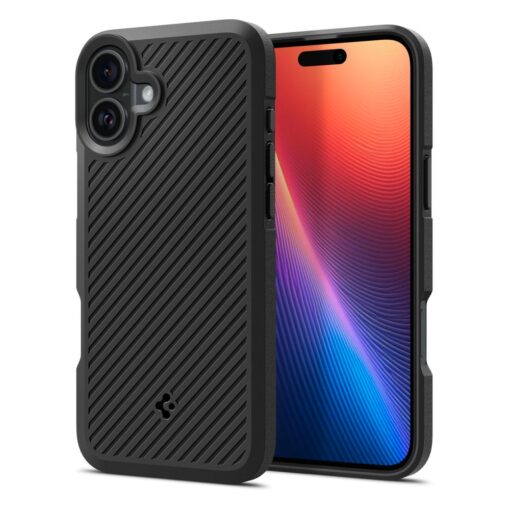 iPhone 16 umbris Spigen Core Armor plastikust taguse ja silikoonist raamiga must